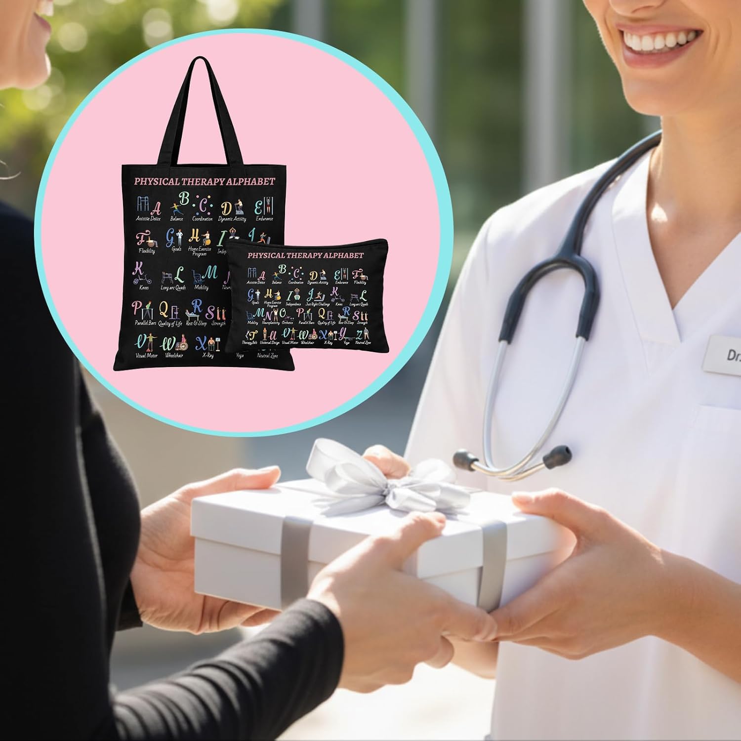 2 Pcs Christmas Physical Therapy Gifts Physical Therapist Tote Bag with Makeup Bag Occupational Therapy Appreciation Gifts Thank You Christmas Retirement Presents for Women OT PT PTA - Image 7
