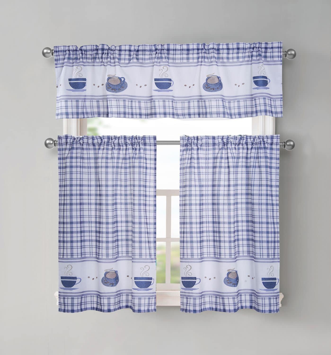 Regal Home Collections Coffee Plaid Kitchen Curtains 3Piece Set
