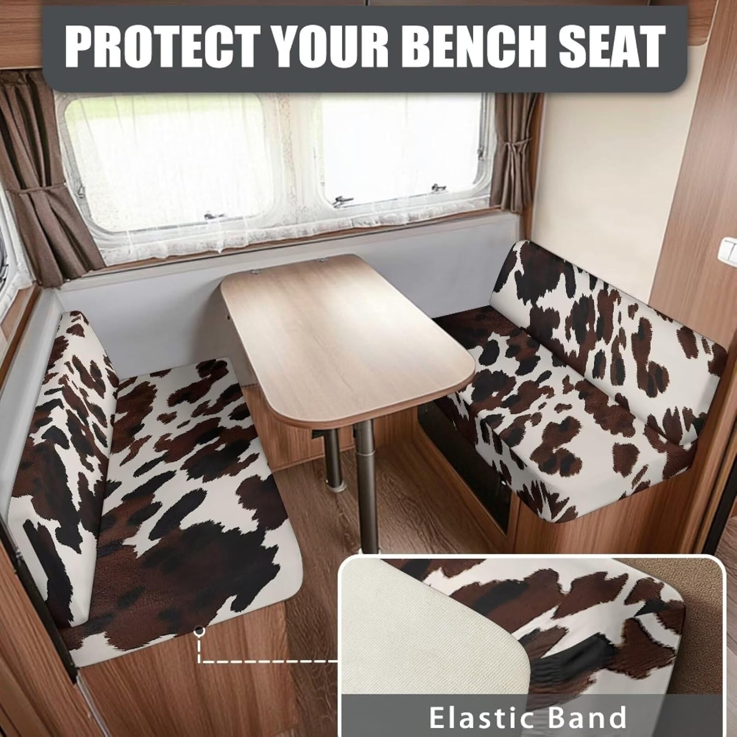 1 Set Cow RV Dinette Cushion Cover,Washable Elastic Cushion Slipcovers Stretchable RV Sofa Cover Loveseat Sofa Furniture Protector for RV Accessories