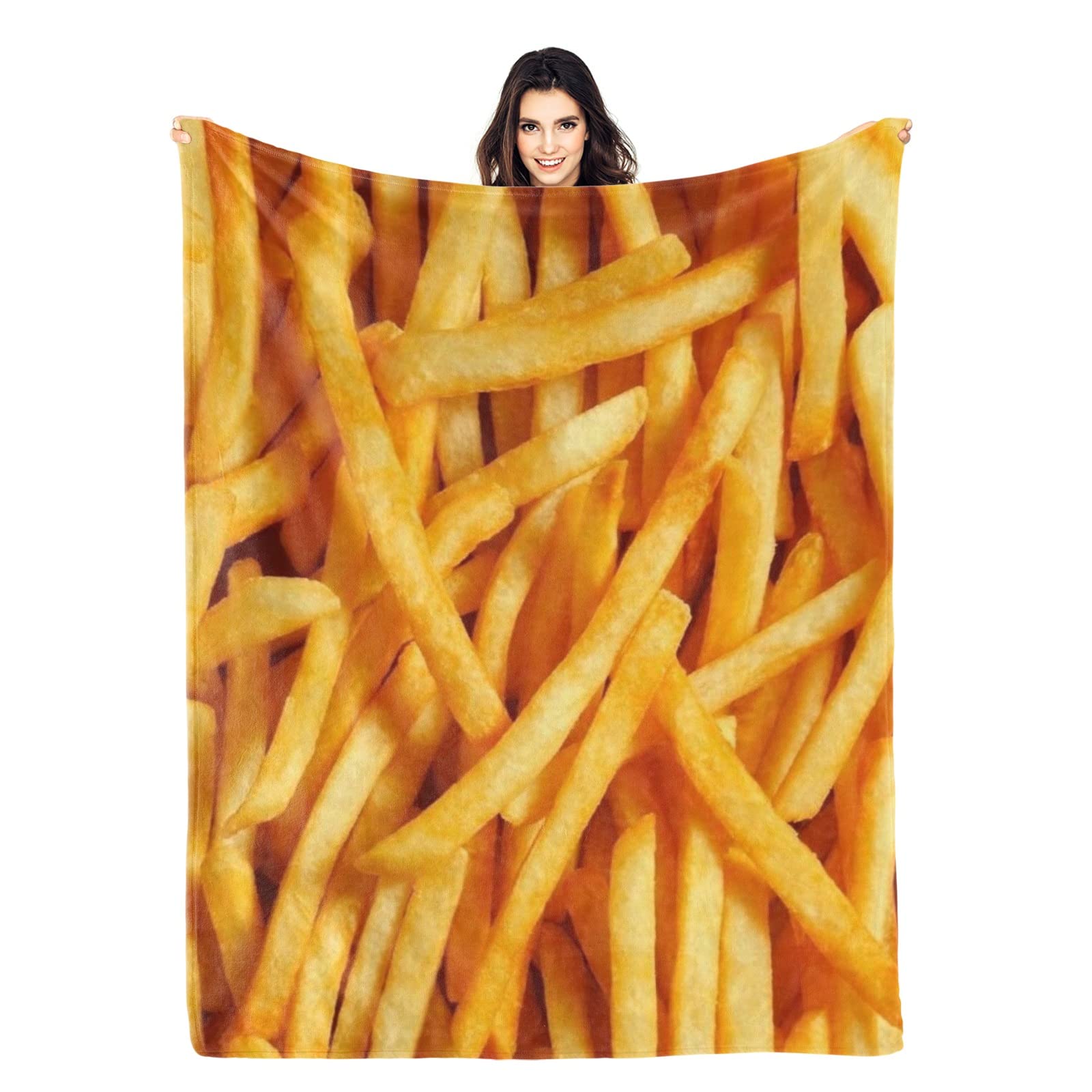 French Fries 3D Funny Realistic Food Ultra-Soft Throw Blanket 50"x40" Travel All Season Bed Sofa Dorm Decor Bedding Bedroom