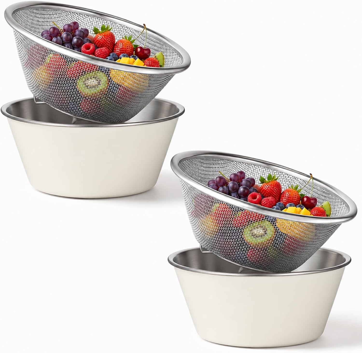 4 Pcs 304 Stainless Steel Colander with Mixing Bowl, Mini Rice Strainer