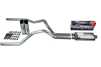 Truck Exhaust Kits - Shop Line Dual Exhaust Sytem 2.5 inch Aluminized Pipe Stainless Flow II Muffler Chrome Tips