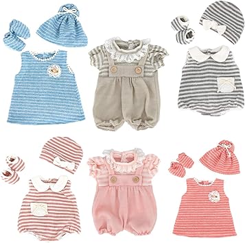 DC-BEAUTIFUL 6 Set Clothes Gift for Infant, Girl Baby, 14 Inch -18 Inch Includes Doll Outfits Dress Hat Socks, Total 14 Pcs Onesies Clothes Pajamas Costumes