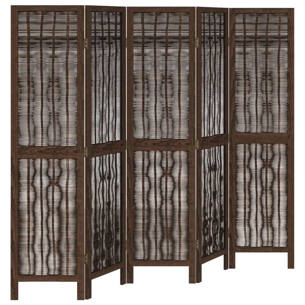 Paravento in legno massello, 5 pezzi, marrone scuro, 160 cm