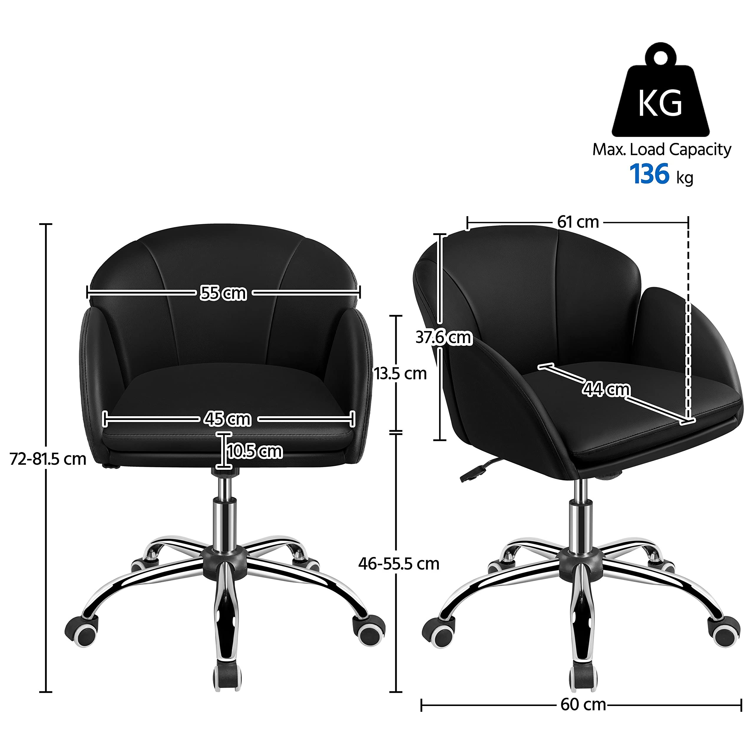 Yaheetech Homeoffice Stuhl, Blütenblatt-Design Schminkstuhl, Schwarz | Schreibtischstuhl mit Wippfunktion, bis 136 kg belastbar, mit Armlehnen für Schlafzimmer, Büro, Wohnzimmer, Kunstleder