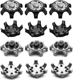 12Pcs Golf Spikes, Golf Shoe Spikes, Golf Shoe Studs, Replacements Golf Shoe Spikes, Replacement Easy Install for Golf Shoes Provides The Golfer with Traction Stability and Comfort (Black & Silver)