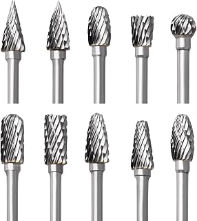 드레멜용 텅스텐 카바이드 로터리 버 세트, 10개(0.3cm(0.1인치) 섕크) - 비트 드레멜 카바이드 버 그라인더 세트 - 금속 회전 그라인딩 도구 목재 액세서리 조각 커팅 드릴 조각