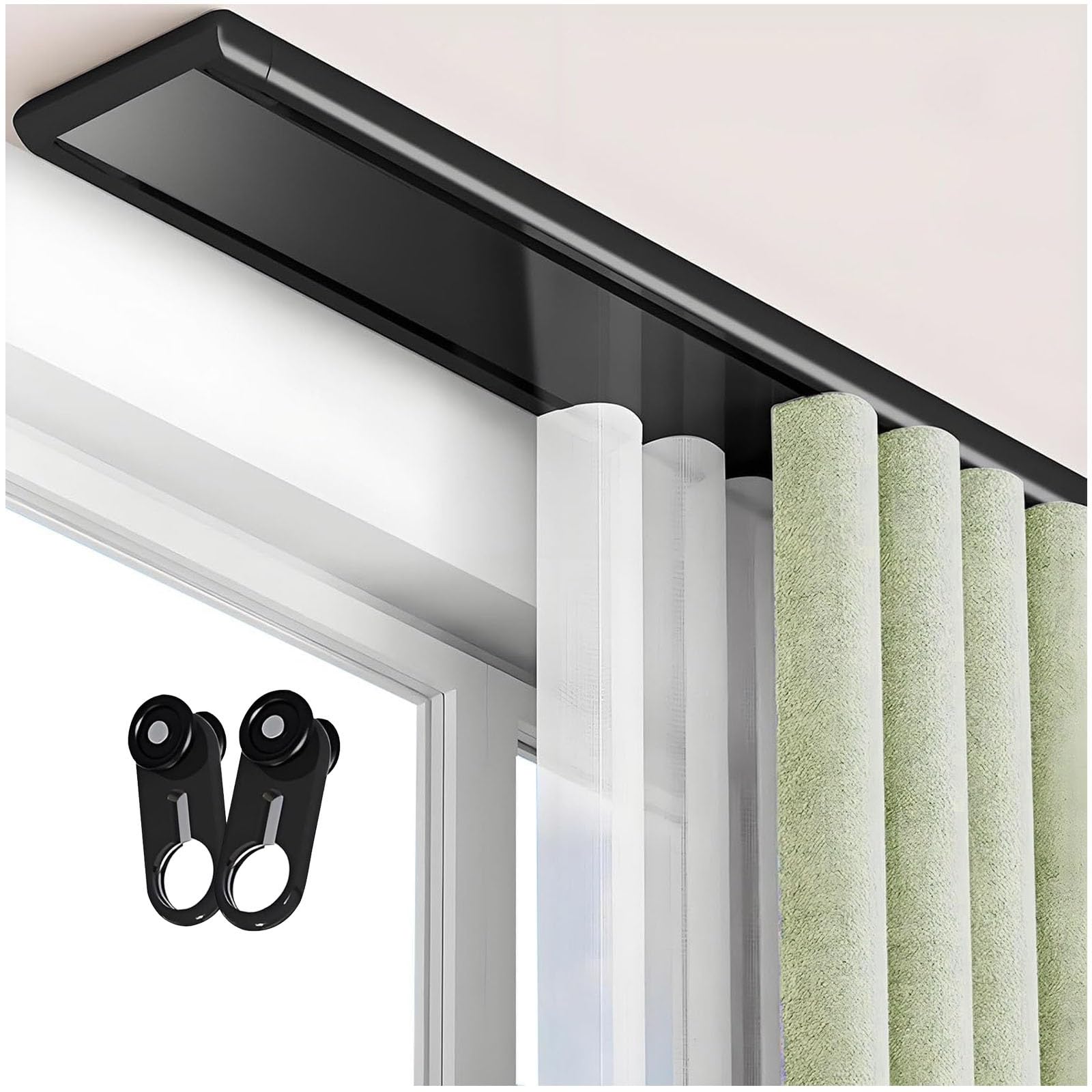 Riel de cortina ajustable negro para separar ambientes grandes sin necesidad de obras 4,4 m