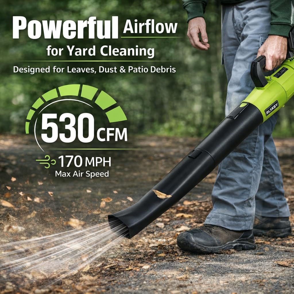 Cordless Leaf Blower for Small to Medium Yards - 2×4Ah Batteries, Lightweight Battery Powered Leaf Blower with 7-Speed Control & 2 Tubes for Patio, Driveway, Light Debris