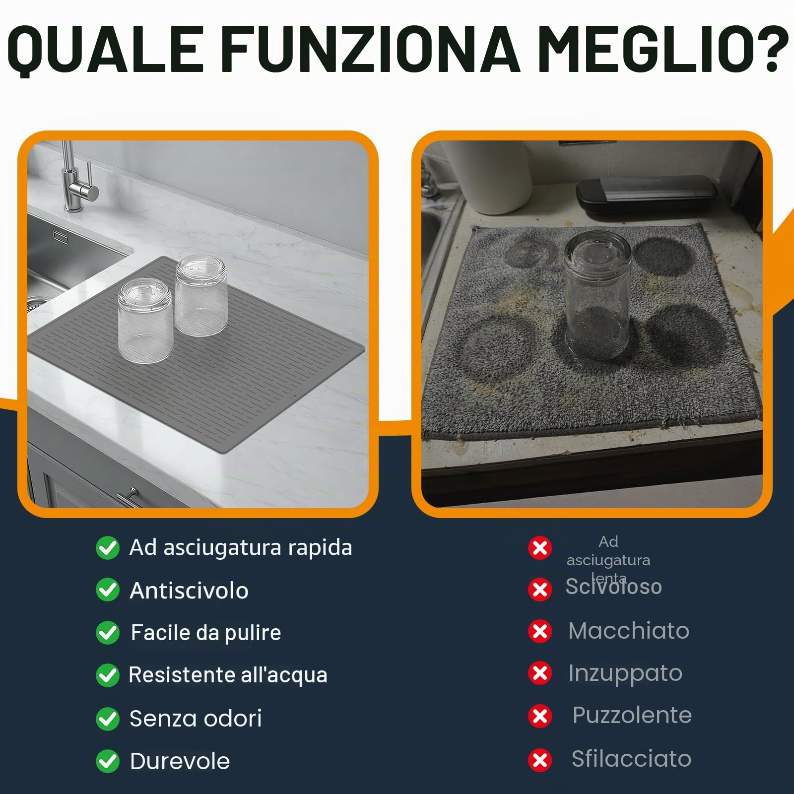 BLESWIN Tappetino Scolapiatti Extra Large in Silicone, 50 X 70 cm, Antiscivolo, Resistente al Calore E Facile da Pulire, Adatto per Piani di Lavoro, Lavelli E Frigoriferi (Grigio)