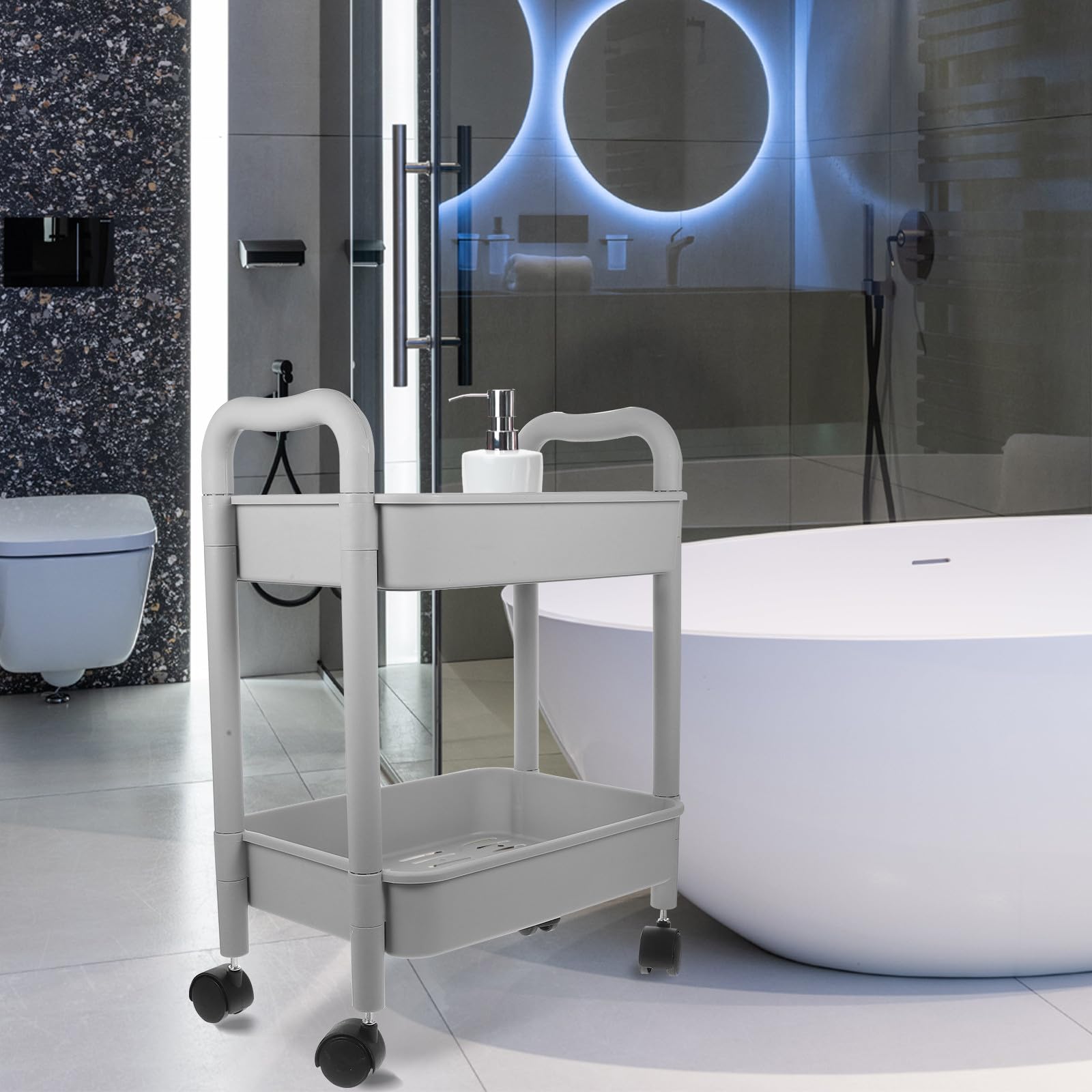 Operitacx Carrello Portaoggetti Mobile per Bagno e Cucina Doppio Ripiano in Pp, Struttura Robusta e Design Salvaspazio per Ufficio e Casa