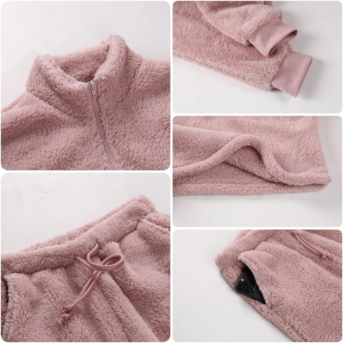 Womens Winter Pajamas Sets Soft Comfy Fleece Pullover Sherpa Pants Fuzzy 2 Piece Pjs Set Cute Warm Loungewear - Image 6