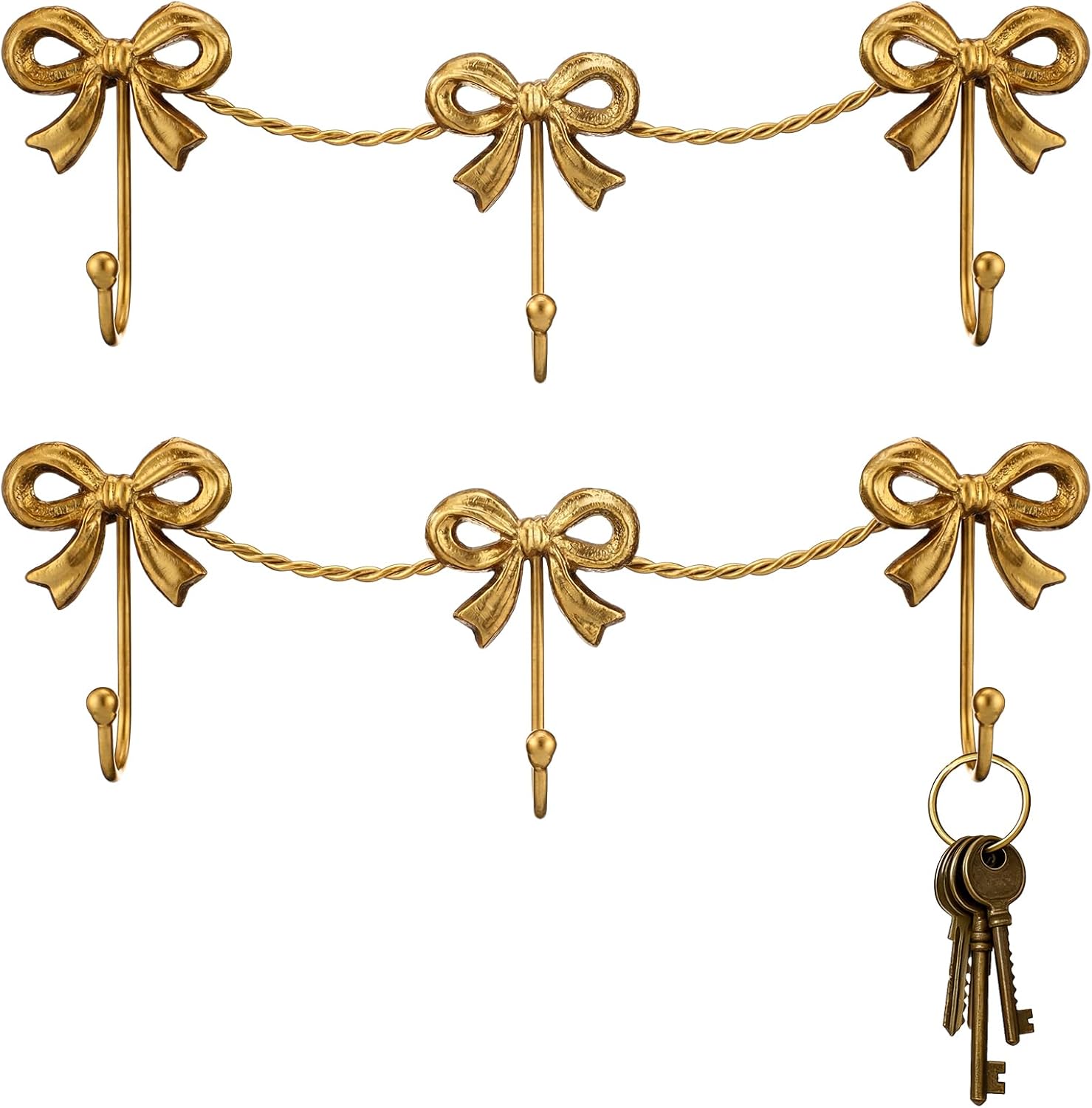2 Pcs Triple Bows Hooks Metal Gold Bow Hooks Wall Mount Hanging Towel Bag Robe for Bathroom Bedroom Coquette Room Decor for Girly