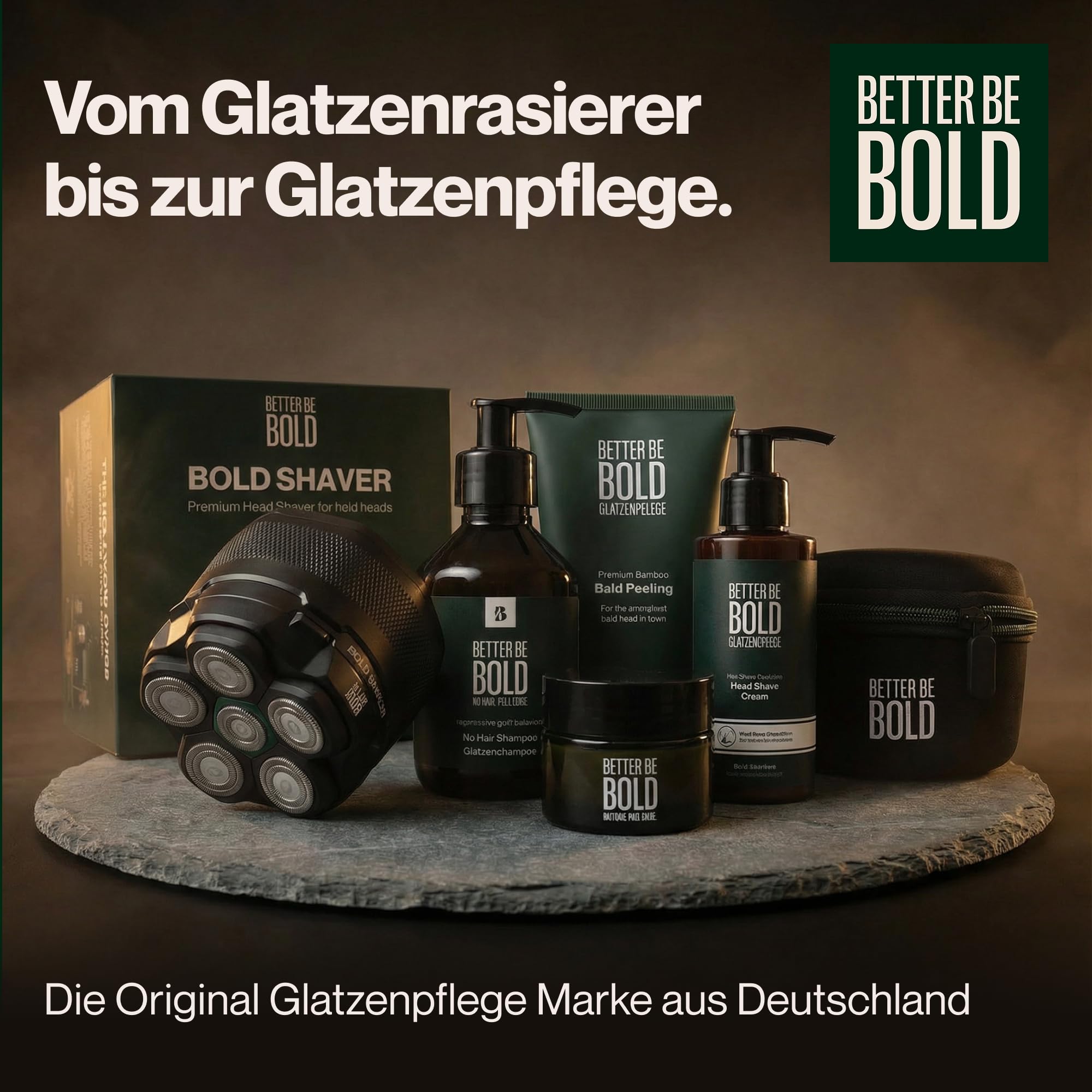 BETTER BE BOLD – Glatzenrasierer & Glatzencreme Anti-Shine 50ml SET – Mattierende Pflege für Glatze 0–3 mm – Beruhigt nach der Rasur – ohne Schnittgefahr und Hautirritationen – Shaver auch für Bart