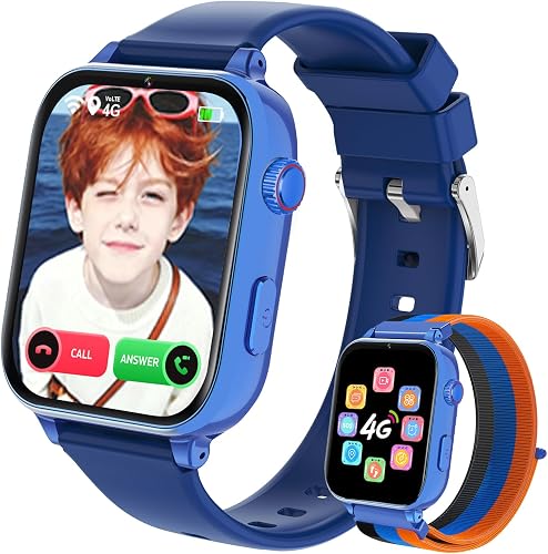 PTHTECHUS Reloj Inteligente Niño, Smartwatch Niños con GPS y Llamadas 4G | Telefono, Videollamada, Modo Clase, Cámara, Podómetro, Reloj Infantil Niño Niña de 4 a 12 Años Regalos Navidad, Azul