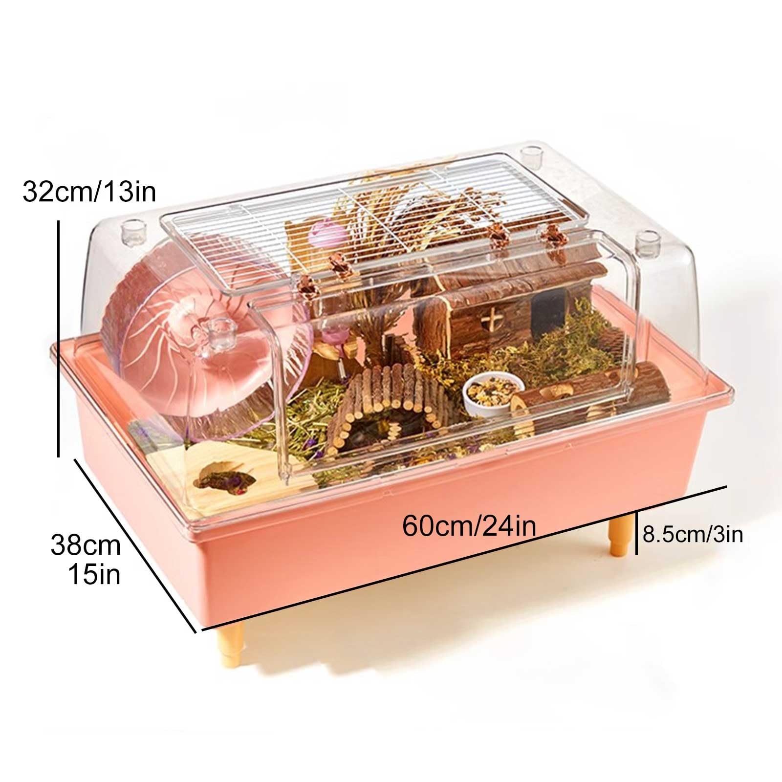 Cage Hamster Domestici, Gabbia per Criceti con Bottiglia d'Acqua, Ruota per Esercizi, Ciotola per Cibo e Nascondiglio per Criceti, Gabbia per Porcellini D'India(Pink)