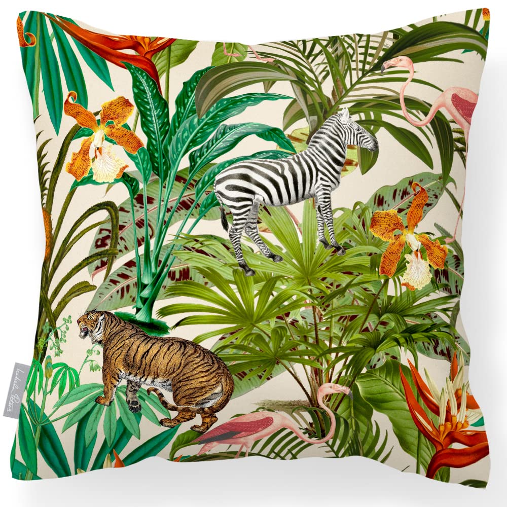 Izabela Peters Ivory Cream Outdoor Cushions Waterproof, 43 Cm, Filled Outdoor Cushion, Jungle Fusion - Garden Furniture Cushions, Outdoor Seat Cushions, Garden Chair Cushions