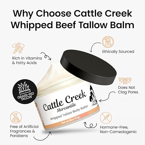 Miniatura 19 de Cattle Creek Tallow - Tallow de ternera batida para piel y cara, bálsamo de sebo profundamente hidratante, cuidado de la piel orgánico alimentado