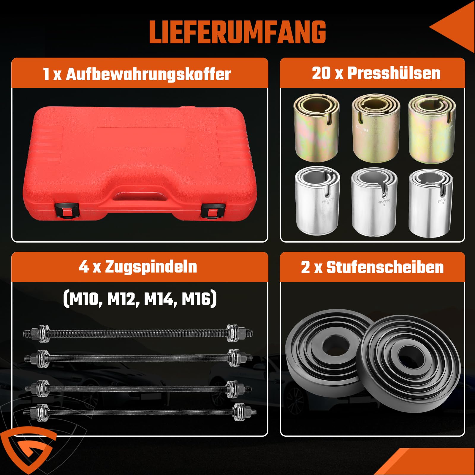 GEARMONSTER Set di 26 manicotti a pressione, cuscinetti in gomma, estrattori estrattori, cuscinetti in gomma silenziosi, 34 – 82 mm, sostituzione/rimozione dei cuscinetti delle ruote e delle boccole