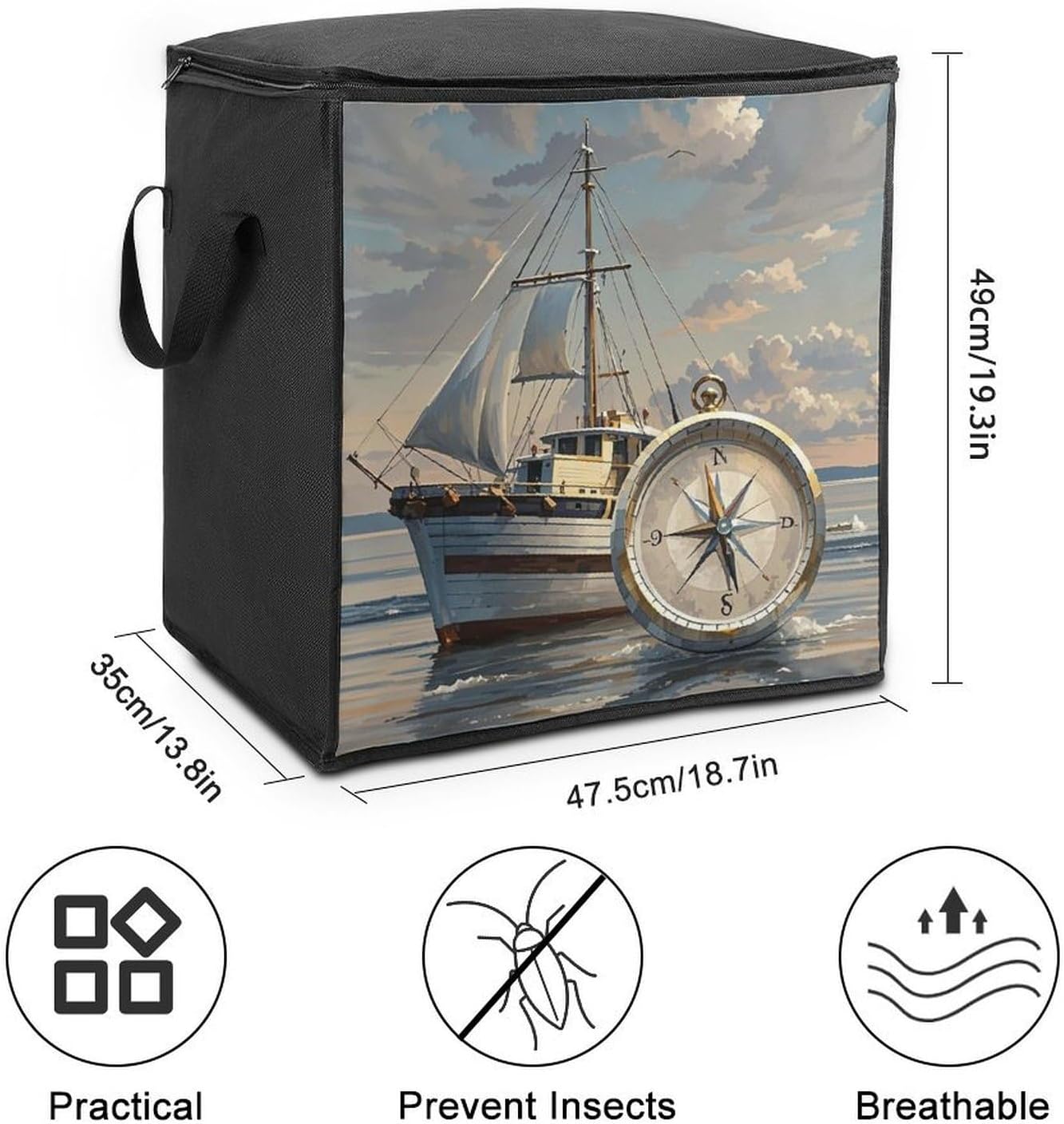 Clothes Storage Bag Personalized Durable Foldable Large Toy Storage Bags with Zipper Moving Bags Luggage Organizer Ship And Compass Printed Bags image 2