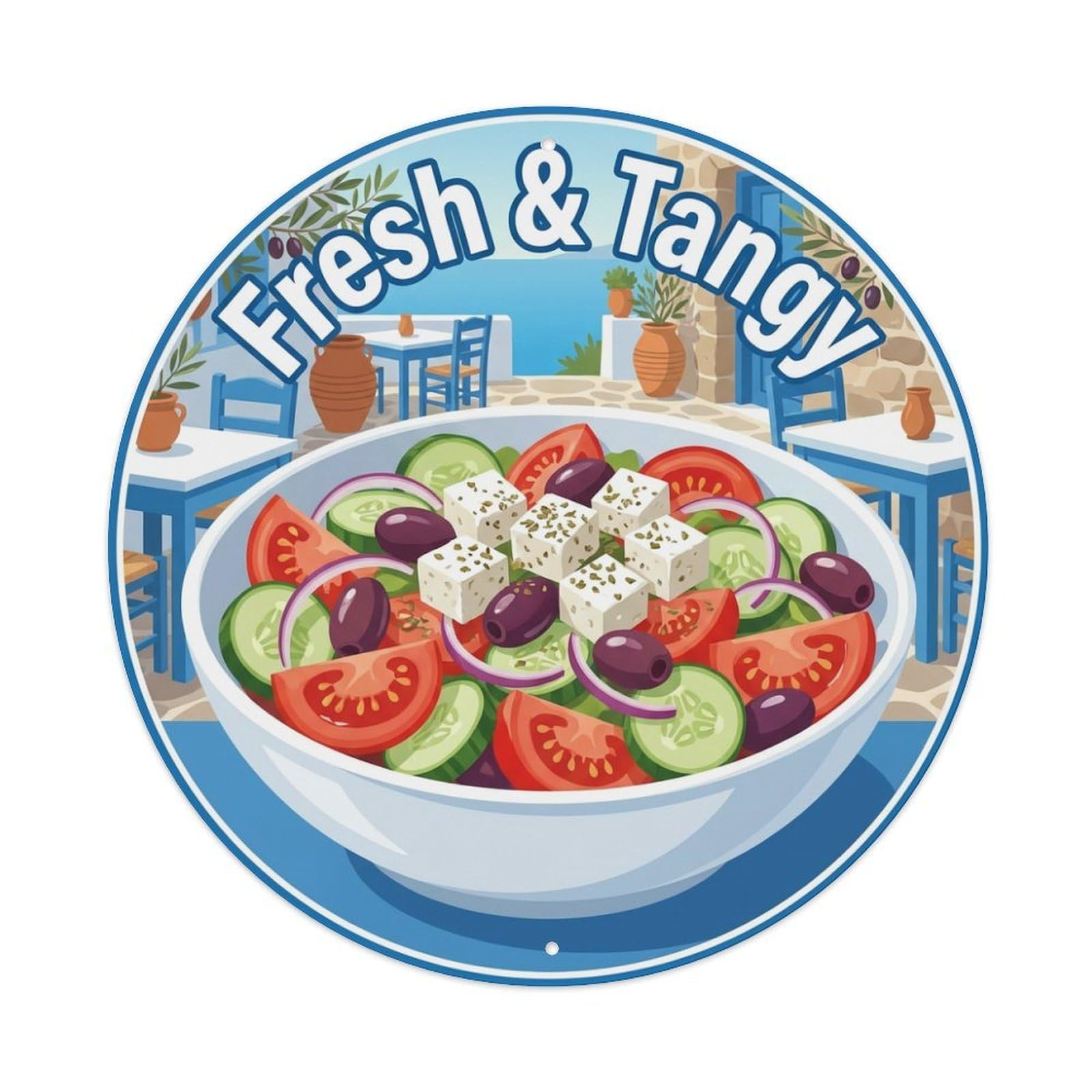 Metal Tin Sign Greek Salad Bowl Gourmet Food