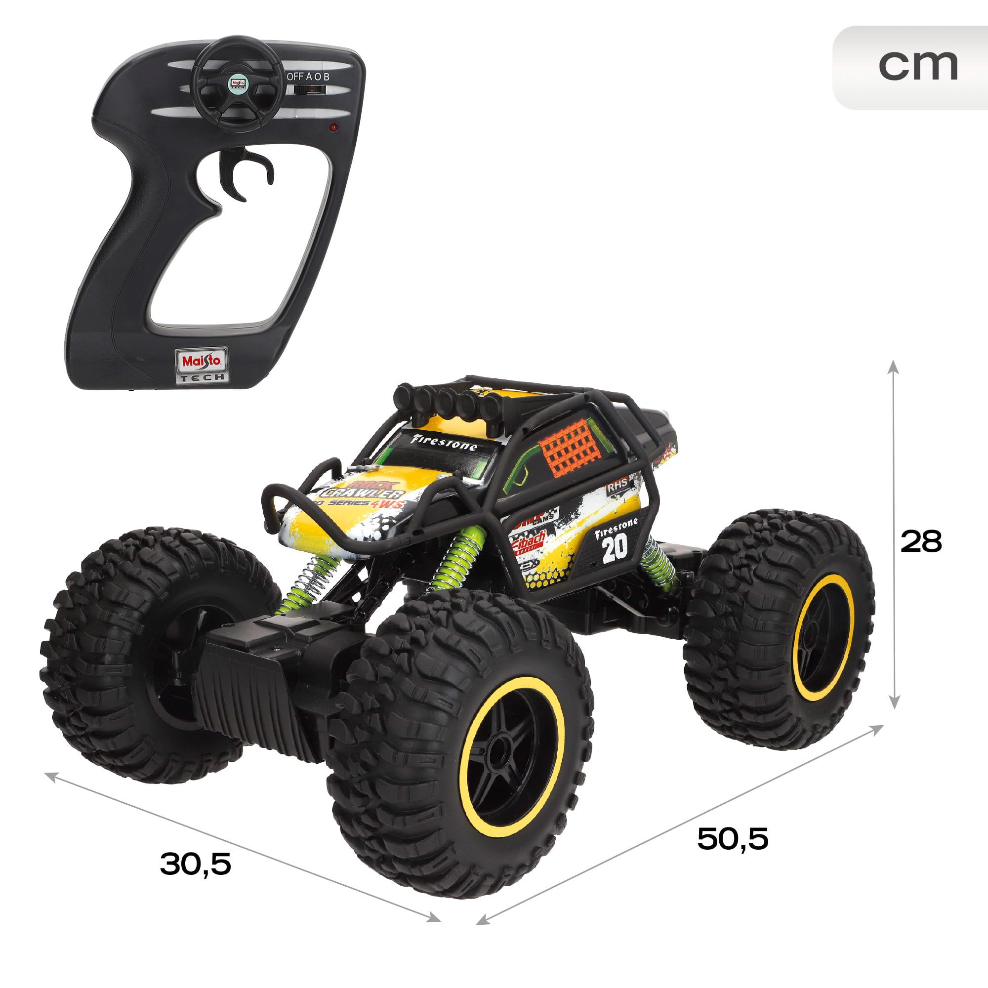 Maisto Tech R/C Rock Crawler Pro Series: zdalnie sterowany samochód w wersji Monster Truck, z napędem na wszystkie koła i pilotem zdalnego sterowania z uchwytem pistoletowym, 38 cm, czarny (581334)
