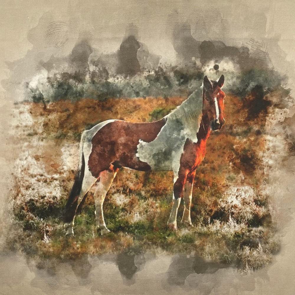 Cotton Art Linen Canvas Look Fabric Panel Upholstery (Per Panel) (Wild Horse)