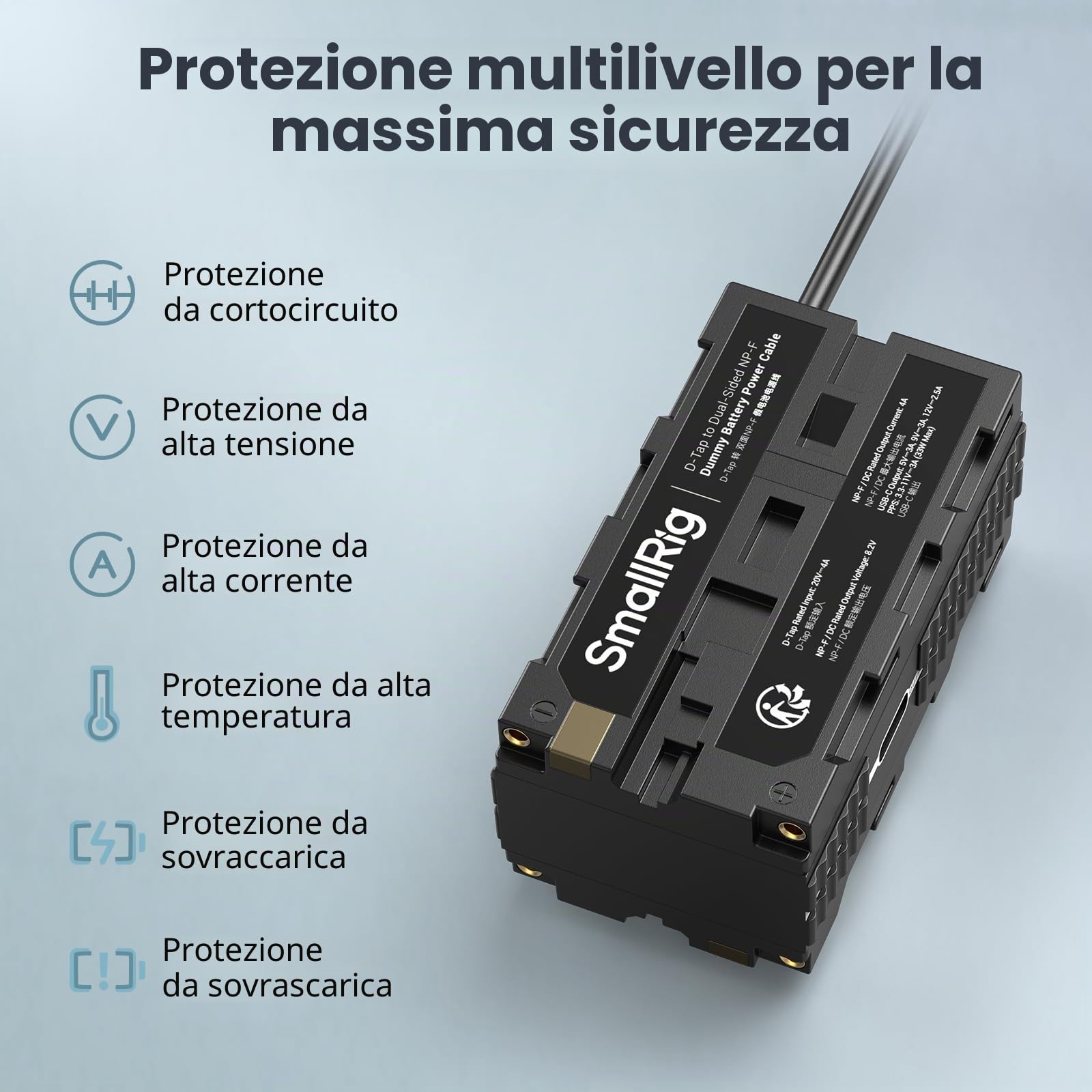 SMALLRIG Batteria fittizia D-Tap a doppia uscita NP-F, con USB-C, porta DC, display LED, per monitor e trasmettitori video wireless
