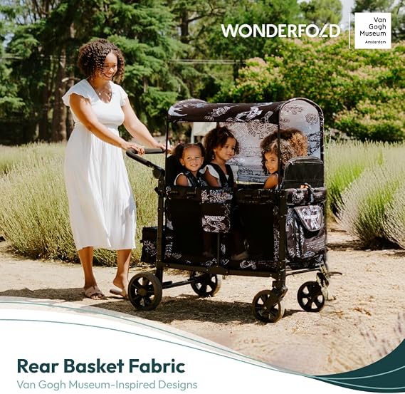 WONDERFOLD W2 Elite/Luxe Stroller Wagon Replacement Rear Fabric Basket with Zippered Cover and Outside Storage Pockets (Compatible with W2 Elite/Luxe Only) - Van Gogh Museum Landscape with Houses