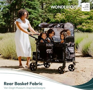 WONDERFOLD W2 Elite/Luxe Stroller Wagon Replacement Rear Fabric Basket with Zippered Cover and Outside Storage Pockets (Compatible with W2 Elite/Luxe Only) - Van Gogh Museum Landscape with Houses