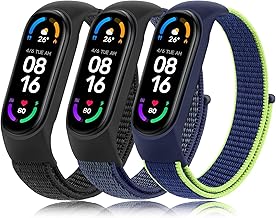 Mugust 【3PCS】Xiaomi Mi Band 7/6/5/4/3 Strap for Men and Women, Adjustable Elastic Nylon Replacement Strap for Xiaomi Mi Band 3/4/5/6/7