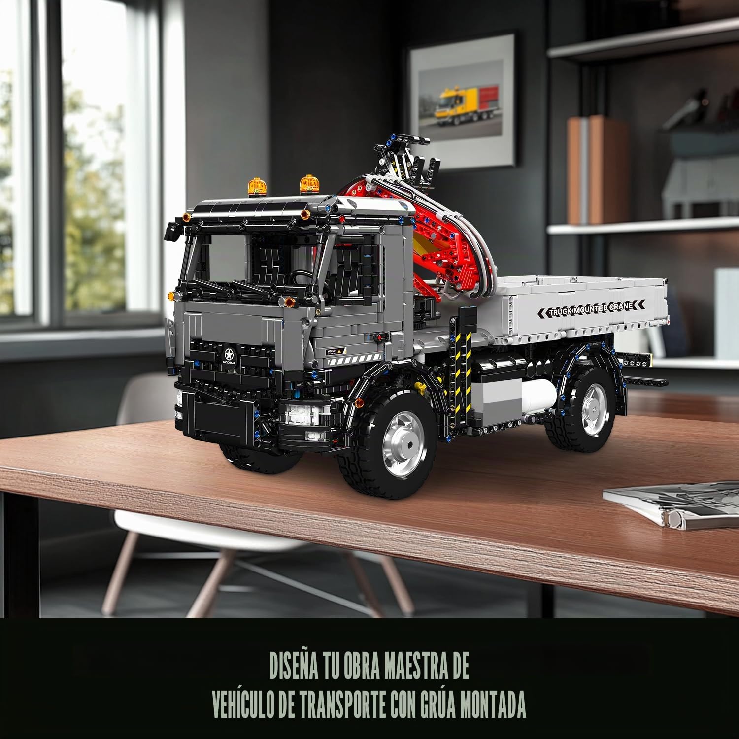 Mould King Técnica Grúa Camión - MOC APP Control remoto Motorizados Transportador de vehículos de construcción Bloques de sujeción Kit con grúa neumática y 11 motores para niños a partir de 14 años