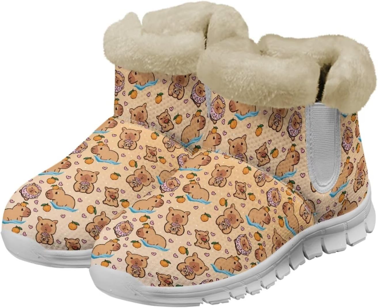 JoyLamoria Funny Santa Claus Reindeer Print Snow Boots for Women Christmas Blue Snowflake Fuzzy Boots Walking Sneakers Boots Warm Lined Boots Anti Slip for Outdoor