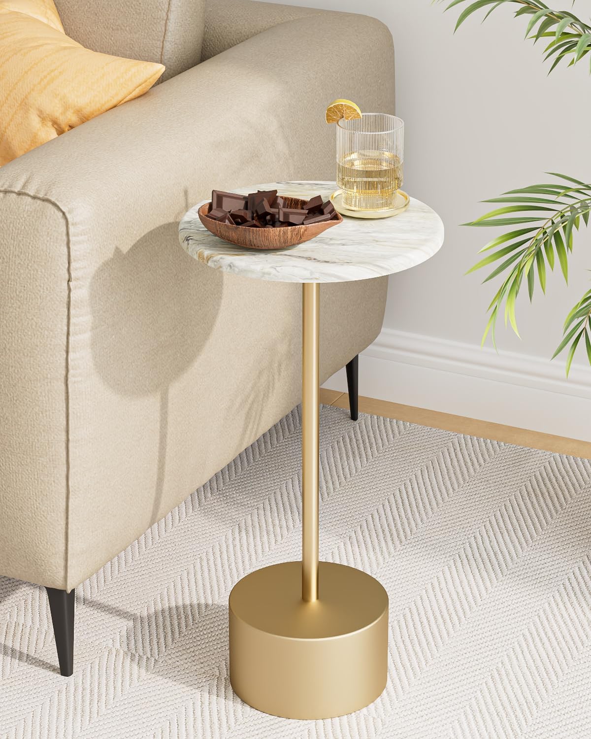 Gold Drink Table Pedestal, Round Side Table, Drink Tables for Small Spaces, Pedestal End Table, Small Pedestal Table