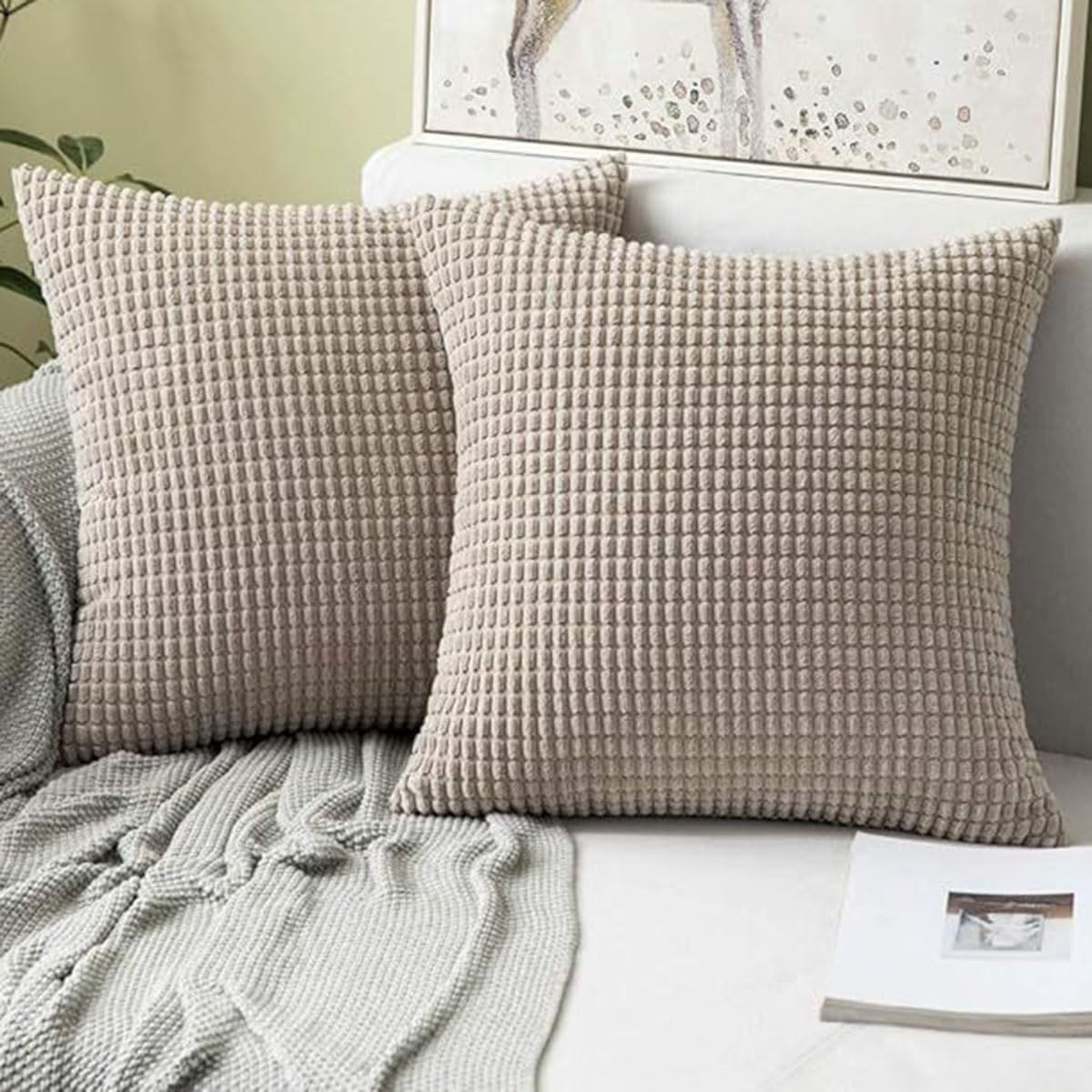Swj-Swjssb Khaki Throw Pillow Covers Pack Of 2 Pack Pillowcases Decorative Cushion Covers 50Cm X 50Cm,60Cm X 60Cm,Soft Corduroy Striped Pillows Protector For Living Room Couch Sofa Bed(,50X50 Cm (Pack Of 2))