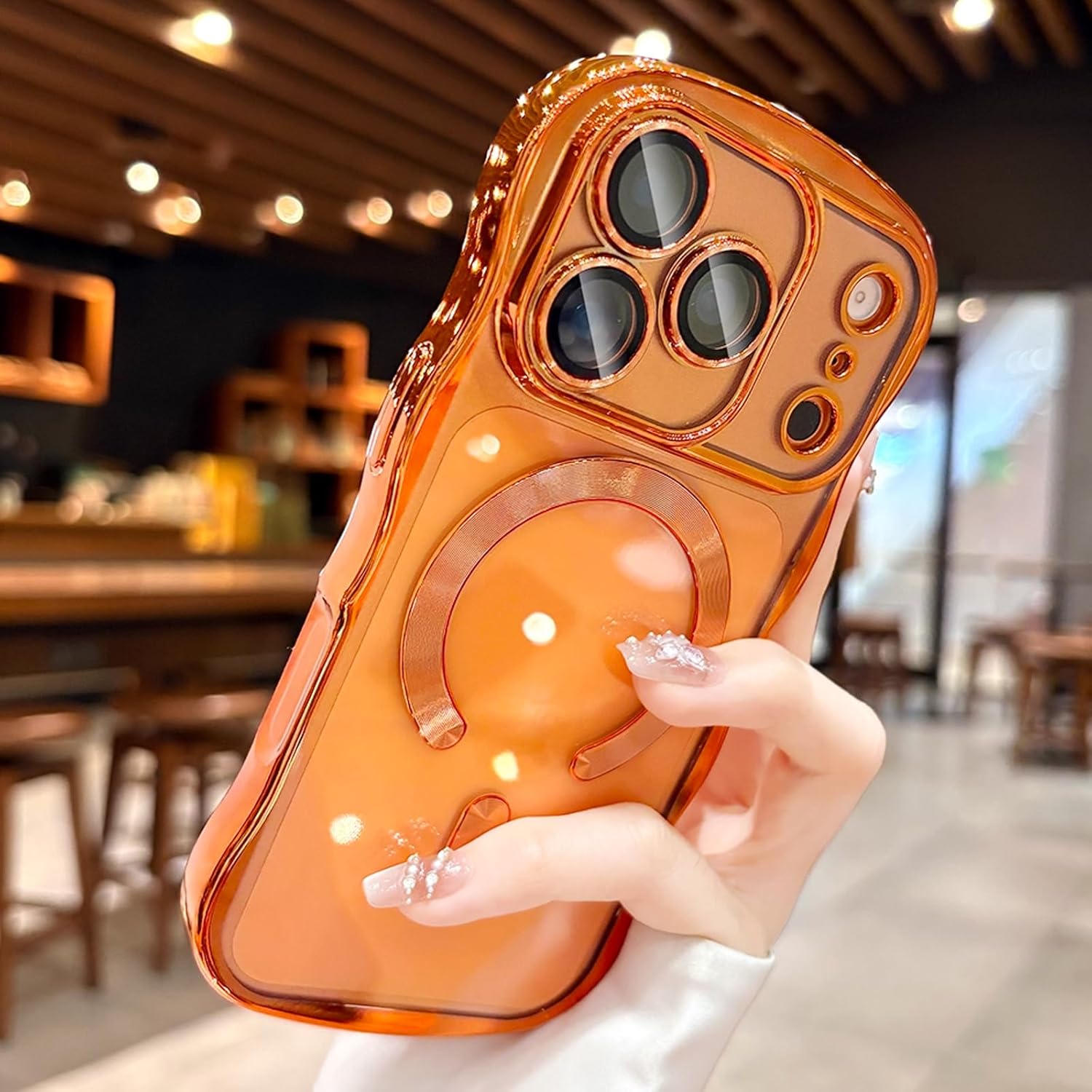 for iPhone 17 Pro Max Case Magnetic,Cute Wavy Clear Phone Cover[Full Camera Protection],Camera Control Buttons,Case for iPhone 17 Pro Max 6.9",Orange - Image 3