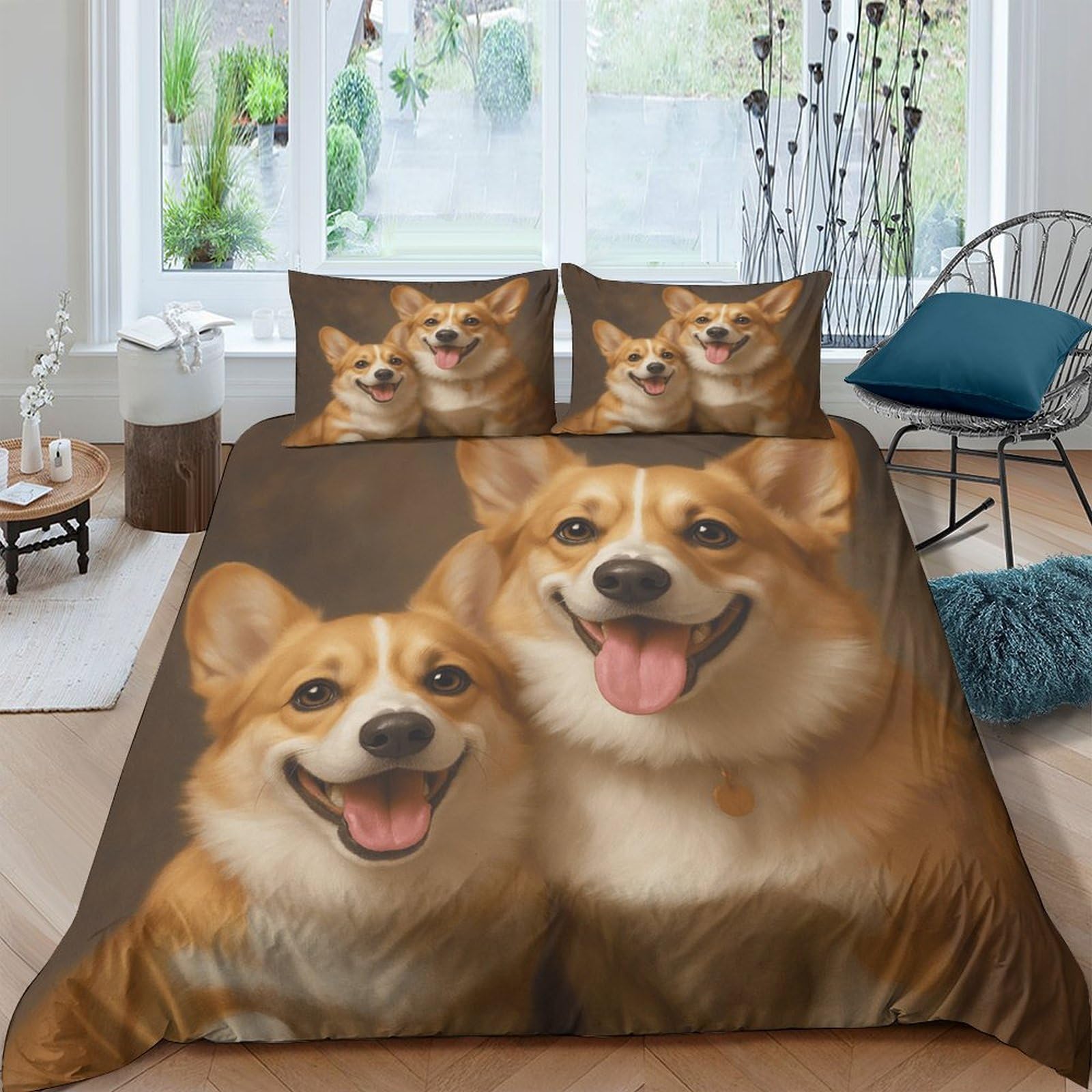Ctjqhvkz Style-10 3D Printed Corgi Dog Fitted Sheet Microfiber Soft Brown Animal Print Mattress Cover Bedroom Decor Anti-Slip Machine Washable Single（135X200cm）