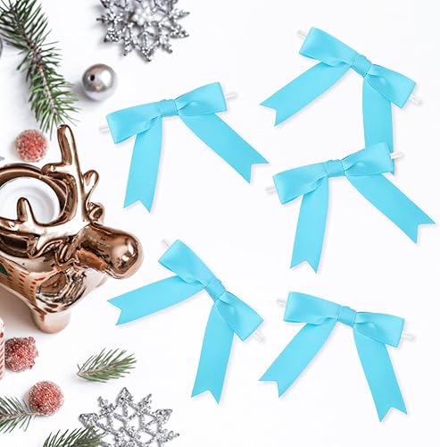 Miniatura 4 de 50 lazos de cinta de satén de 3 pulgadas, color azul turquesa, preatados, para bolsas de golosinas, cesta de envoltura de regalo, boda, baby shower,