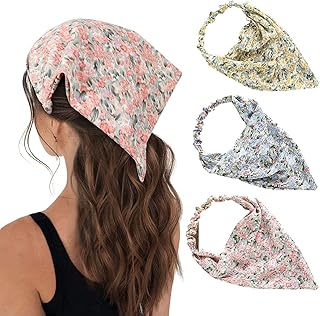 HAIMEIKANG 3 Pieces Floral Elastic Hair Scarf Headband Chiffon Head Kerchief Hairband Head Scarf Hair Bandanas with Hair C...