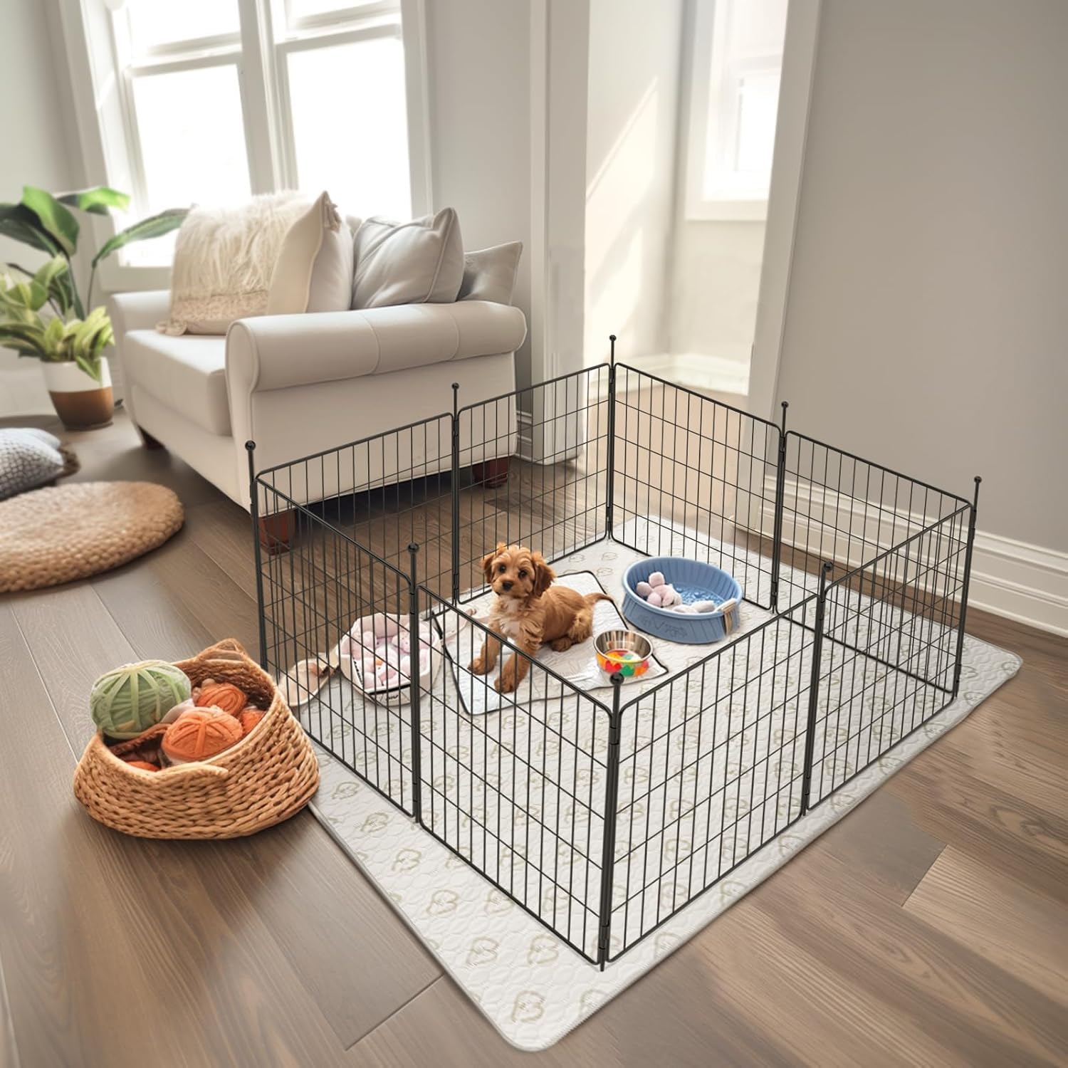 fxw MiniPaws Hundelaufstall für kleine Hunde & Welpen, 60cm 8 Paneele, Welpenlaufstall für drinnen & draußen, Garten & Camping