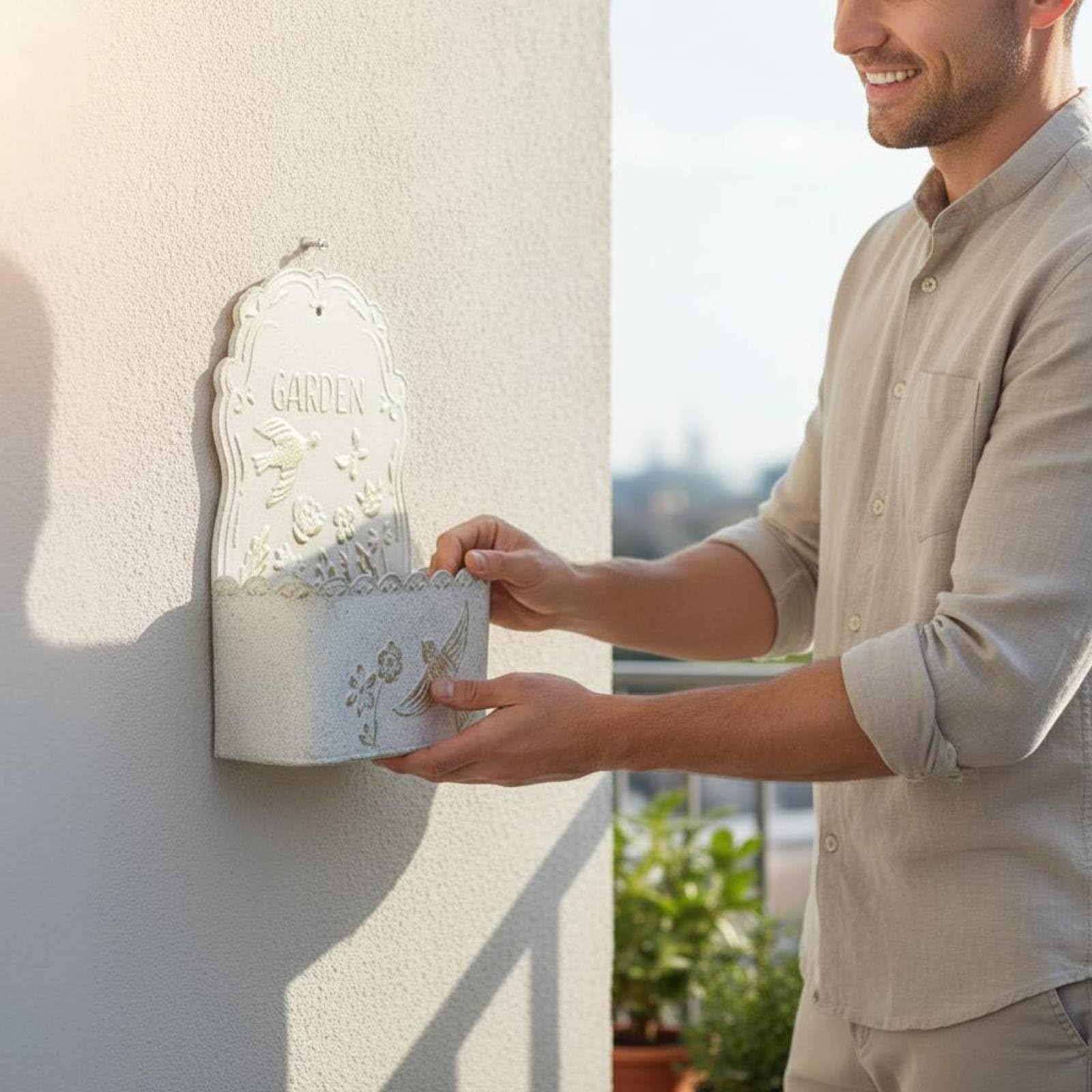 Jardinière Murale Pot Suspendu Support Suspendu Pot Support Plante en Métal Enduit avec Motifs Oiseaux Fleurs en Relief pour Compositions Traînantes, Vert