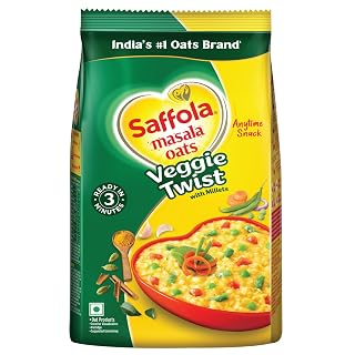 Saffola Masala Oats Veggie Twist | 550g |​ Tasty, Anytime Snack | Ready in 3 mins | Millets Goodness- with Bajra & Jowar | No maida , No added preservatives | Oats helps manage weight
