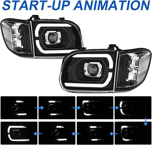 Miniatura 6 de Conjunto de faros delanteros de proyector DRL secuencial LED 500% más brillante, apto para Toyota Tundra 2005 2006 Toyota Tundra 2005-2006 doble