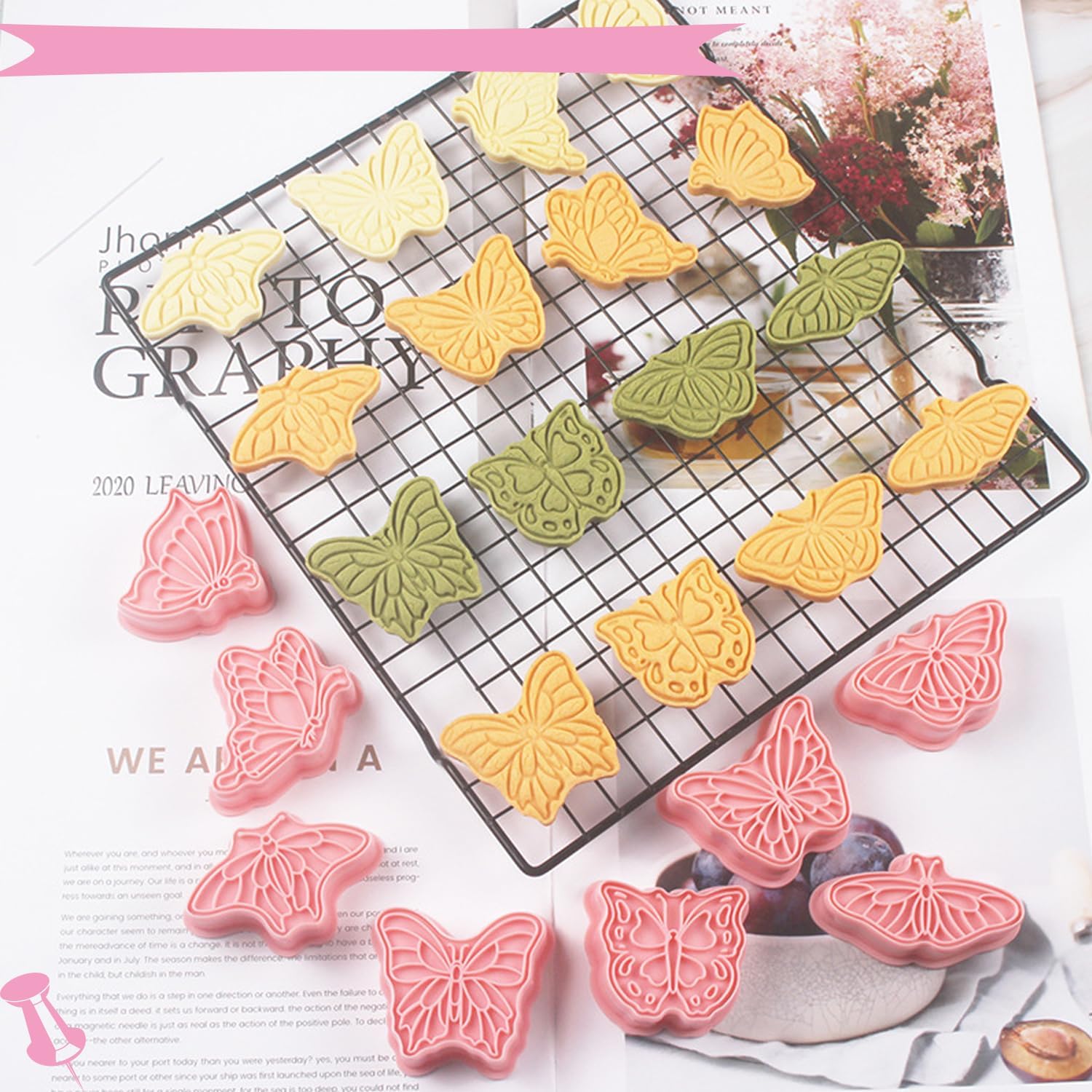 Butterfly Cookie Cutters 8 Pcs Plastic Biscuit Cutter Set 3D Pressable Cake Baking Fondant Embosser Stamps for Party Decoration Pastry Tools (F8) - Image 3