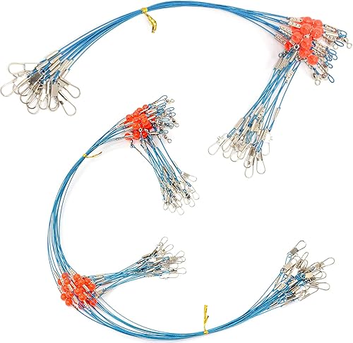 Miniatura 12 de YOTO Líderes de pesca, aparejo de aparejos de agua salada con broche giratorio, equipo de alambre de pesca de alta resistencia para señuelos cebo o