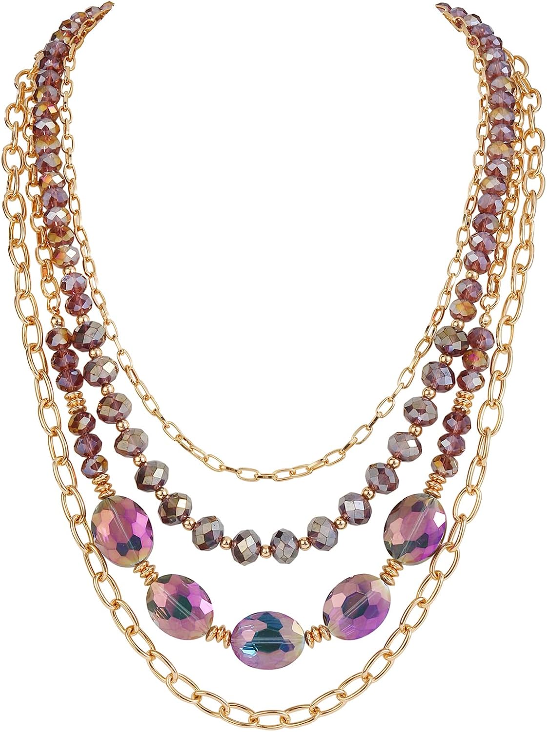 Firstmeet Layered Glass Bead Necklace Alloy Chain Retro Jewelry for Women Parties Wedding