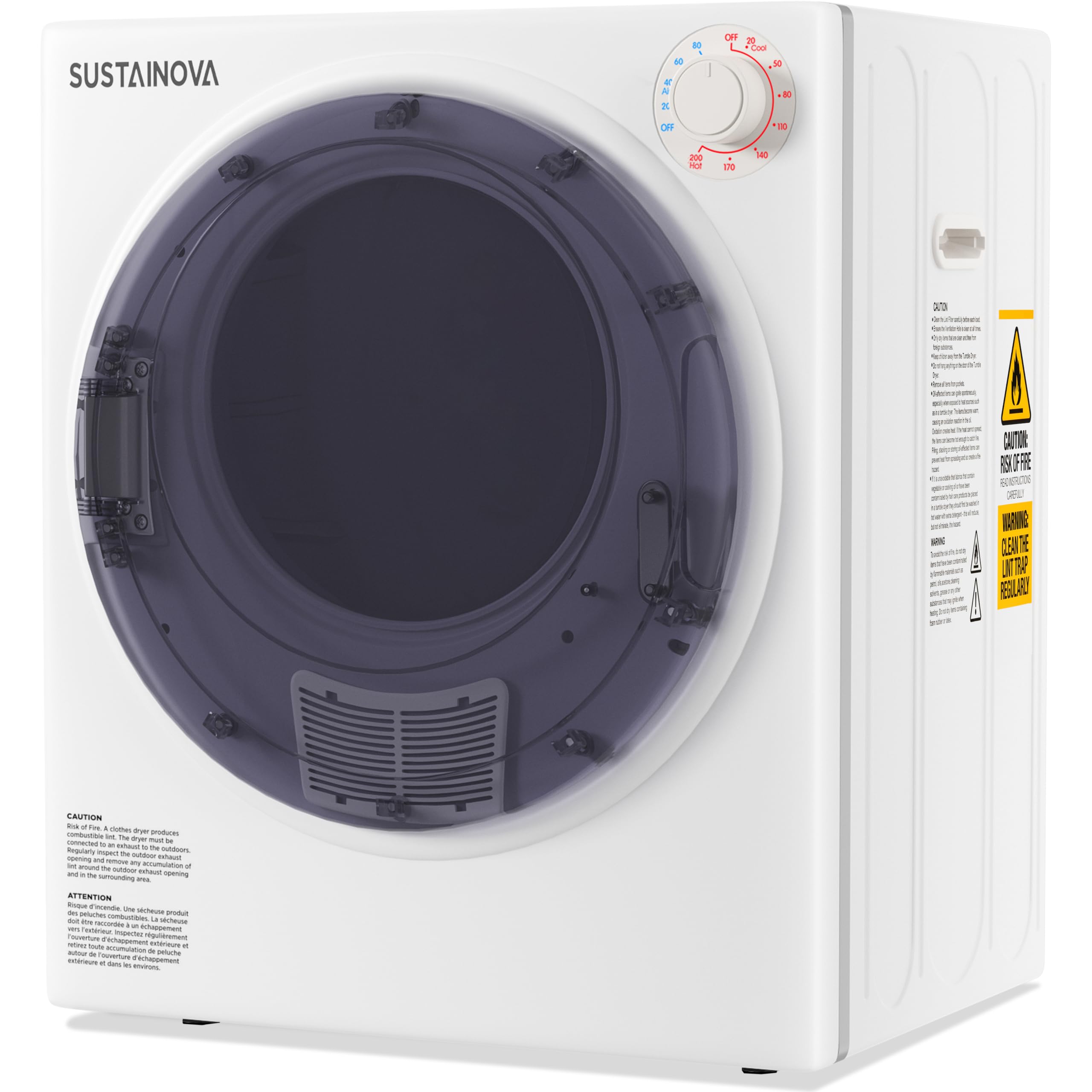 Elevon 2.6 cu.ft Portable Laundry Dryer,800W Electric Clothes Dryer with Stainless Steel Tub,Front Load with Exhaust Pipe,5 Automatic Drying Modes LCD Control Panel for Apartment Home Dorm RV,White