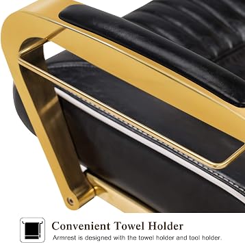 BarberPub Vintage Reclining Barber Chair Metal Hydraulic Chair 3078 (Gold)
