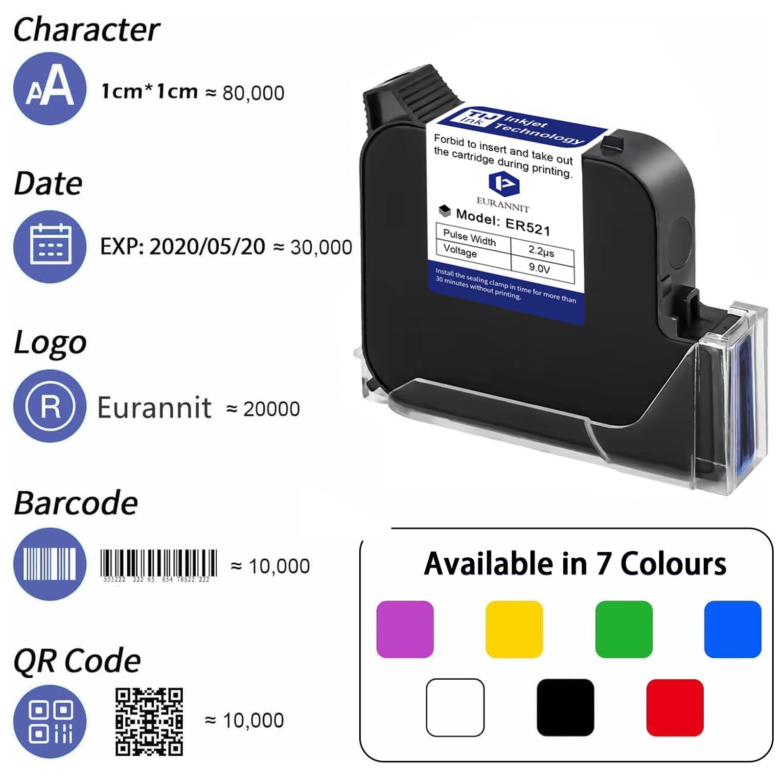 originale cartuccia di inchiostro nero ER521, 72ml rapida sostituzione dell'inchiostro solvente a secco per 1inch/ 25.4mm stampante a getto d'inchiostro portatile E15-1 / E11-1
