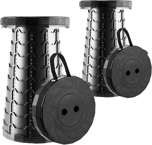 Juego de 2 taburetes plegables mejorados, taburete plegable portátil retráctil, silla plegable portátil plegable para pesca, excursiones de